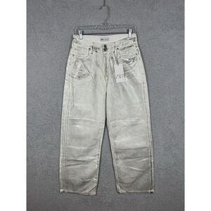 Zara Silver Metallic Coated Straight Leg Jeans Womens Size 6 EUR 38‎ NWT